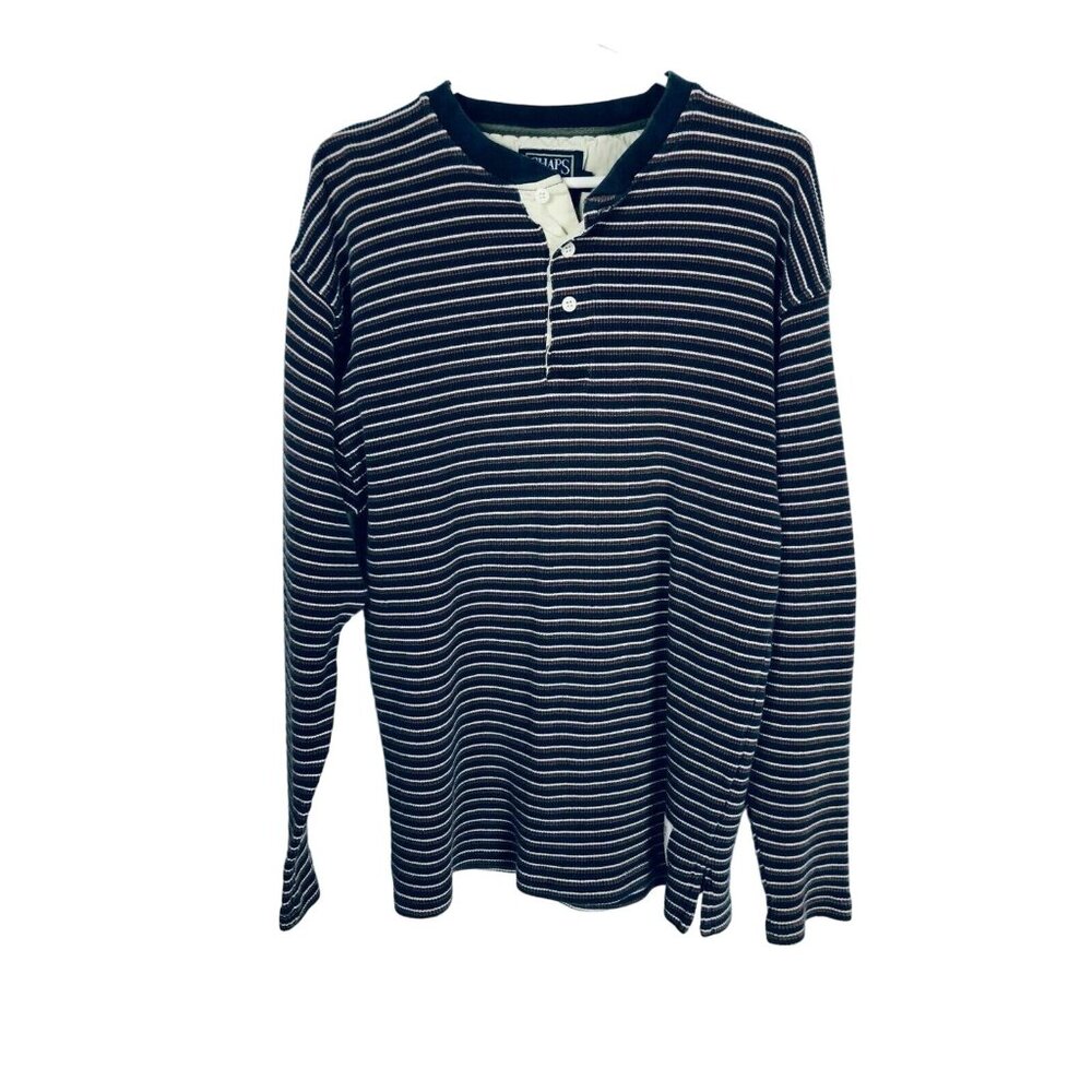 Chaps Ralph Lauren Pullover Mens XL Thermal Crewneck Shirt Striped Long Sleeves